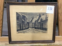 Potloodtekening straatje - afbeelding 1 van  2