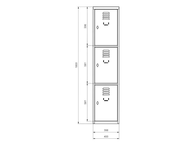 Povag lkp-257 lockerkast 3 deurs 1 delig - afbeelding 2 van  3