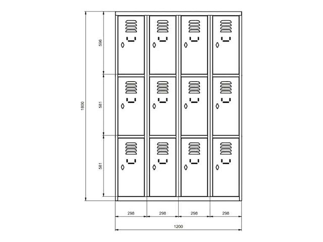 Povag lkp-343 locker - 4 delig - 16 deurs - 1800x1170x500 mm - afbeelding 2 van  3