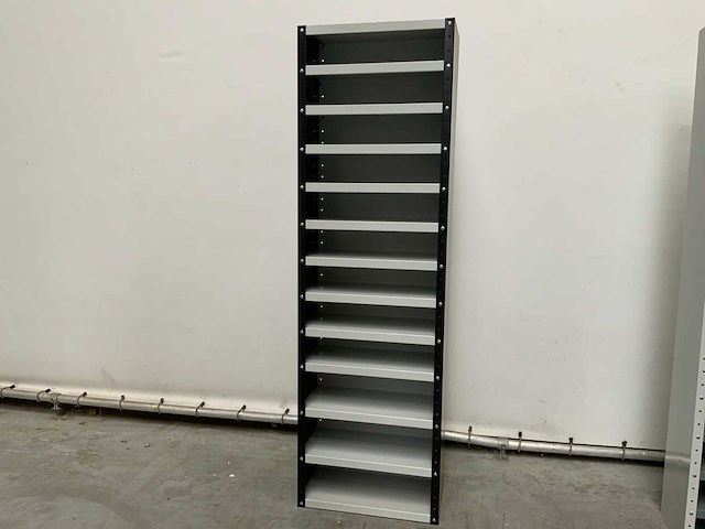 Povag omp-326.01 legbordkast - 12 legborden - 1980x600x300mm zwart/grijs - afbeelding 1 van  6