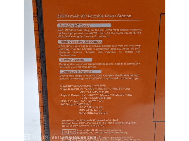 Powerbank, novoo, noesspw24bgpd-eu 22500 mah - afbeelding 5 van  6