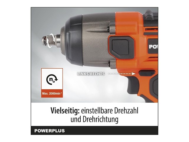 Powerplus dual power accu slagmoersleutel powdp20400 moersleutel van 1/2 en 40 v 3300 tpm en 350 nm zonder batterij of lader - afbeelding 2 van  5