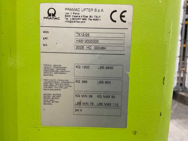 Pramac - 2005 - tx12/25 - elektrische stapelaar - afbeelding 4 van  12