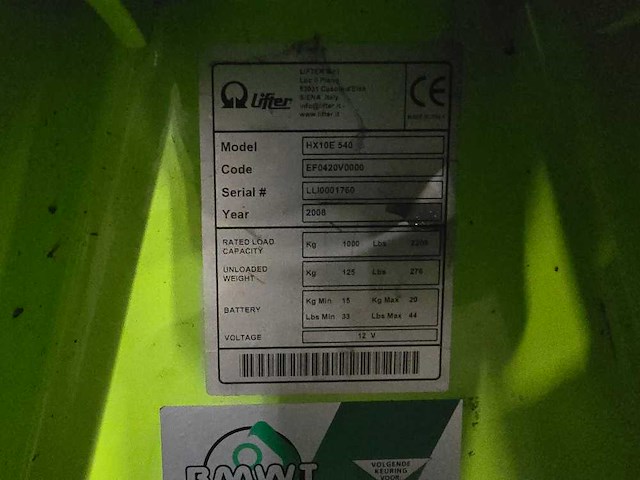 Pramac - 2008 - hx10 e 540 - elektrische palletwagen - afbeelding 6 van  6