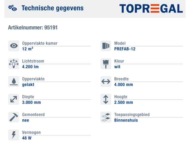 Prefab systeemkantoor, topregal, prefab-12, wit - afbeelding 2 van  5