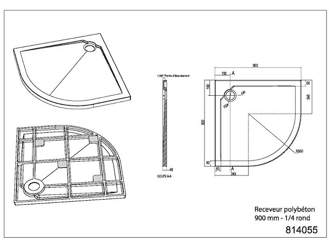 Préfixe / slim - kwartronde douchebak - kwartronde douchebak wit (90x90x4 cm) - afbeelding 2 van  7