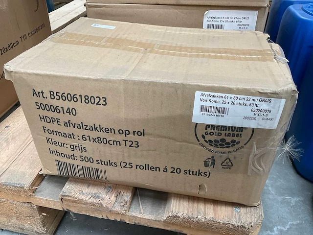 Premium gold label 61x80cm t23 rol á 20 stuks hdpe afvalzakken (325x) - afbeelding 2 van  2