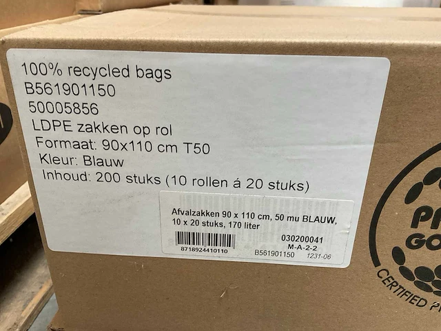Premium gold label 90x110cm t50 rol á 20 stuks ldpe afvalzakken (20x) - afbeelding 2 van  2