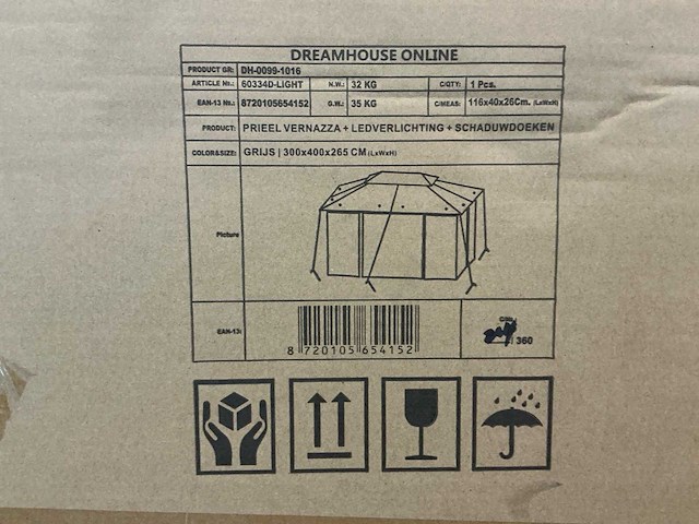 Prieel vernazza + ledverlichting + schaduwdoeken grijs 300x400x265cm - afbeelding 3 van  11