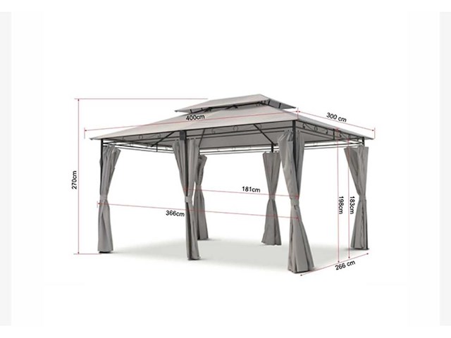 Prieel vernazza + ledverlichting + schaduwdoeken grijs 300x400x265cm - afbeelding 8 van  11