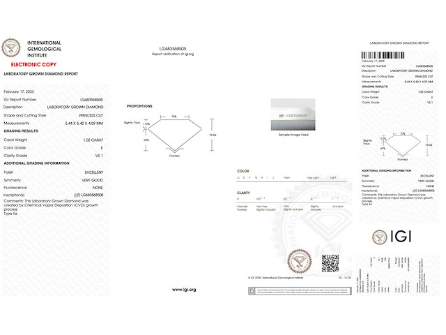 Prinses geslepen diamant 1.02 carat gecertificeerd - afbeelding 3 van  4