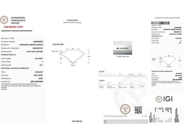 Prinses geslepen diamant 1.02 carat gecertificeerd - afbeelding 4 van  4