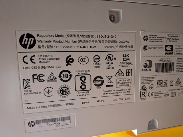 Printer/scanner hp, scanjet pro n4600 fnw 1 - afbeelding 9 van  9