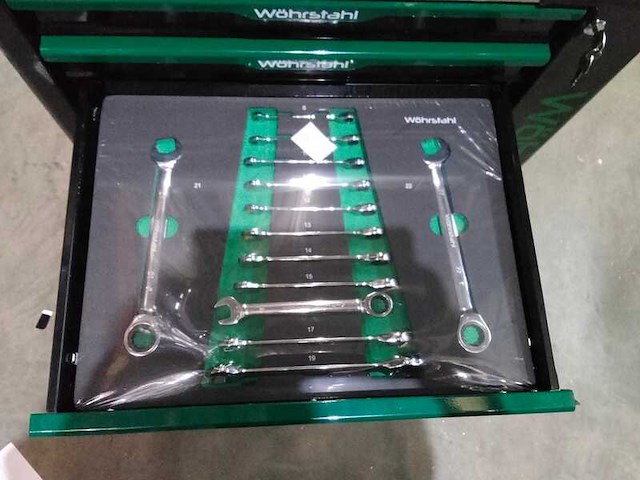 Professionele gereedschapskar, 7 lades gevuld wohrstahl, groen/zwart - afbeelding 9 van  11