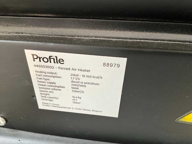 Profile - heteluchtkanon diesel/ petroleum 20kw - heater - afbeelding 2 van  2
