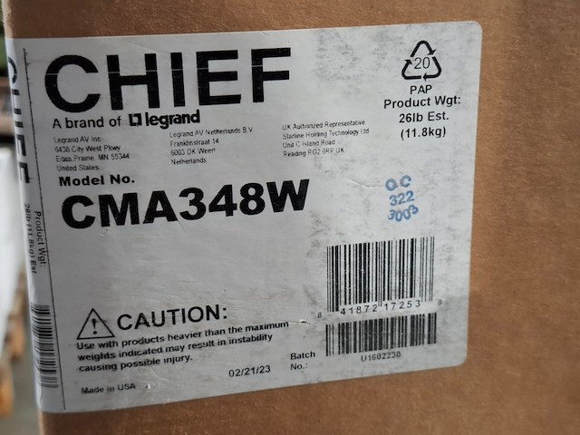 Projectorbeugels, chief, cma348w, wit - afbeelding 4 van  4