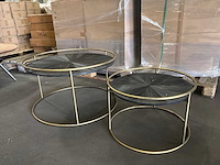 Ptmd carry black wood salontafel, rond, met gouden frame set van 2 - afbeelding 2 van  5
