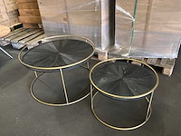 Ptmd carry black wood salontafel, rond, met gouden frame set van 2 - afbeelding 3 van  5