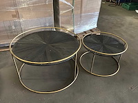 Ptmd carry black wood salontafel, rond, met gouden frame set van 2 - afbeelding 4 van  9