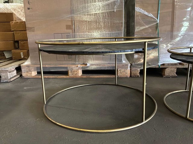 Ptmd carry black wood salontafel, rond, met gouden frame set van 2 - afbeelding 8 van  9