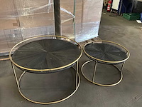 Ptmd carry black wood salontafel, rond, met gouden frame set van 2 - afbeelding 5 van  9