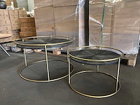 Ptmd carry black wood salontafel, rond, met gouden frame set van 2