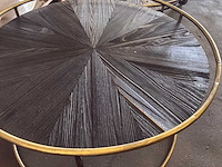 Ptmd carry black wood salontafel, rond, met gouden frame set van 2 - afbeelding 2 van  10