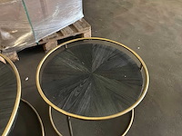 Ptmd carry black wood salontafel, rond, met gouden frame set van 2 - afbeelding 6 van  8