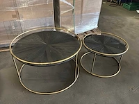 Ptmd carry black wood salontafel, rond, met gouden frame set van 2 - afbeelding 6 van  7