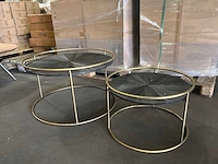 Ptmd carry black wood salontafel, rond, met gouden frame set van 2 - afbeelding 2 van  9