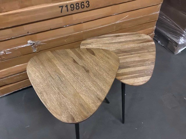 Ptmd rupert naturel salontafel van gerecycled teakhout set van 2 - afbeelding 4 van  9
