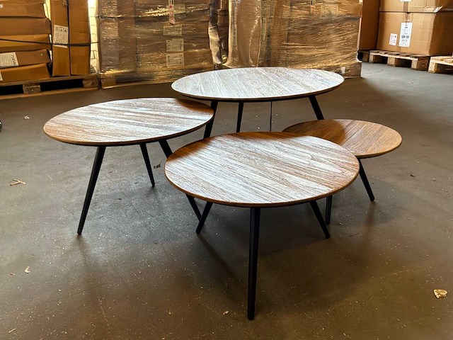 Ptmd thyrsa natural salontafel recycled teak wood set van 4 - afbeelding 7 van  11