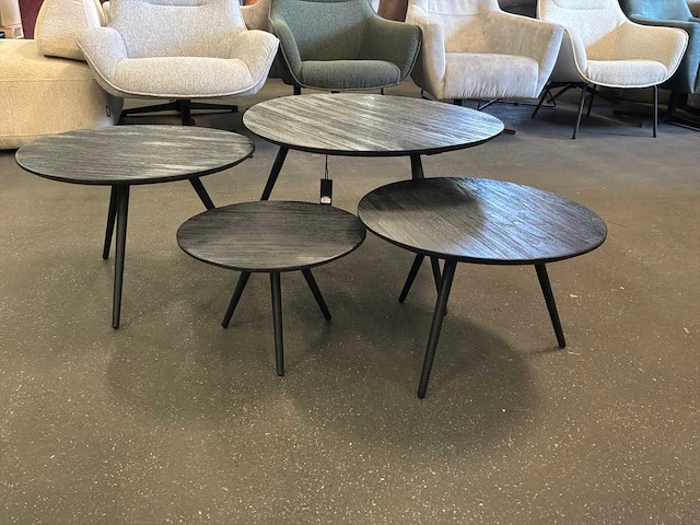 Ptmd thyrsa zwart salontafel recycled teak wood set van 4 - afbeelding 4 van  10