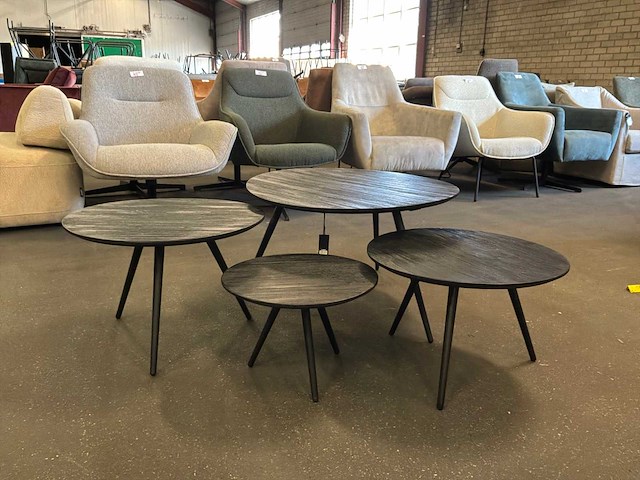 Ptmd thyrsa zwart salontafel recycled teak wood set van 4 - afbeelding 2 van  10