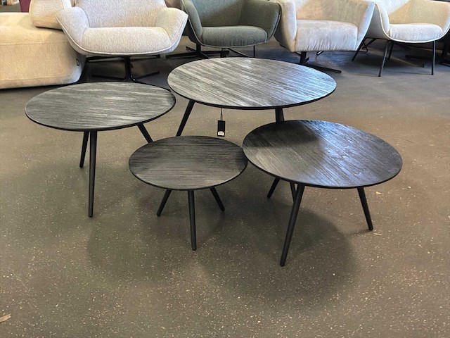 Ptmd thyrsa zwart salontafel recycled teak wood set van 4 - afbeelding 5 van  10