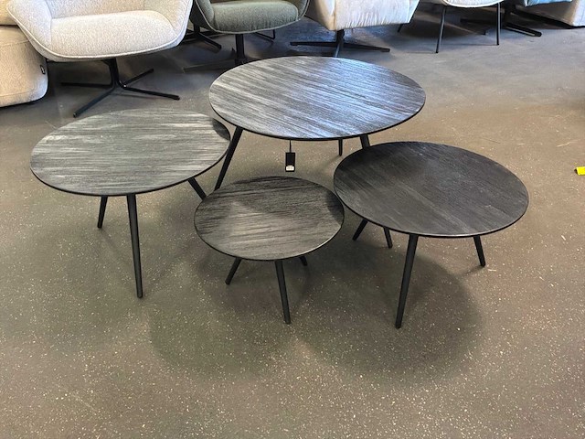 Ptmd thyrsa zwart salontafel recycled teak wood set van 4 - afbeelding 6 van  10