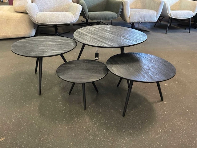 Ptmd thyrsa zwart salontafel recycled teak wood set van 4 - afbeelding 5 van  10