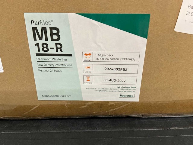 Purmop mb18-r hydroflex cleanroom afvalzak (400x) - afbeelding 2 van  2