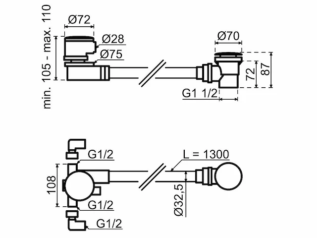 Qisani - flow - badplug en vulcombinatie - gun metal - afbeelding 2 van  4