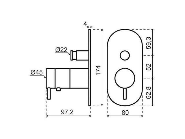 Qisani - flow - thermostatische inbouwkraan 2-weg ovaal afbouwdeel - copper - afbeelding 3 van  5