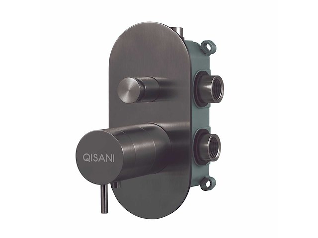 Qisani - flow - thermostatische inbouwkraan 2-weg ovaal afbouwdeel - gun metal - afbeelding 1 van  4