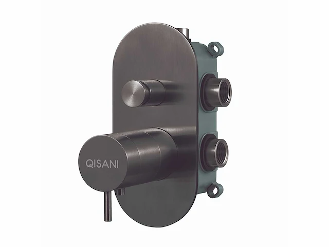 Qisani - flow - thermostatische inbouwkraan 2-weg ovaal afbouwdeel - gun metal - afbeelding 2 van  5