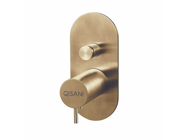 Qisani - flow - thermostatische inbouwkraan 2-weg ovaal afbouwdeel - light gold - afbeelding 4 van  5