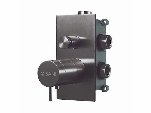 Qisani - flow - thermostatische inbouwkraan 2-weg vierkant afbouwdeel - gun metal - afbeelding 2 van  5