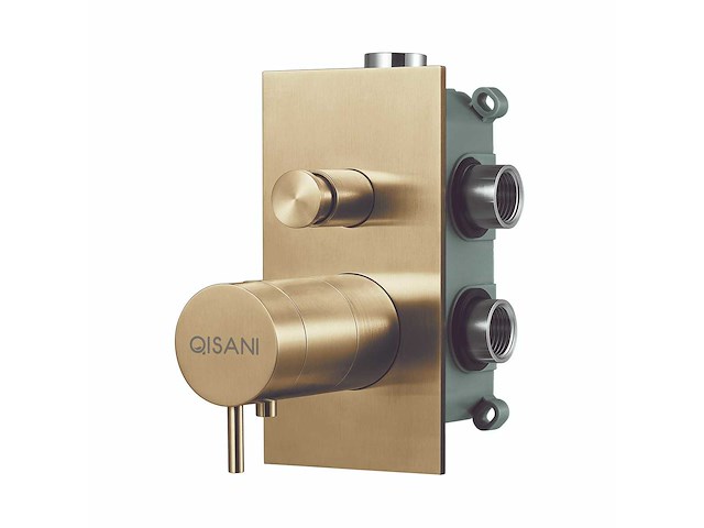 Qisani - flow - thermostatische inbouwkraan 2-weg vierkant afbouwdeel - light gold - afbeelding 2 van  3