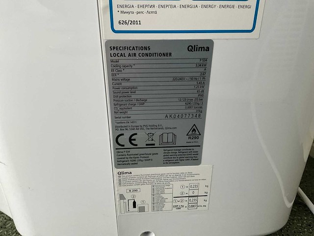 Qlima p 534 mobiele airco - afbeelding 5 van  6