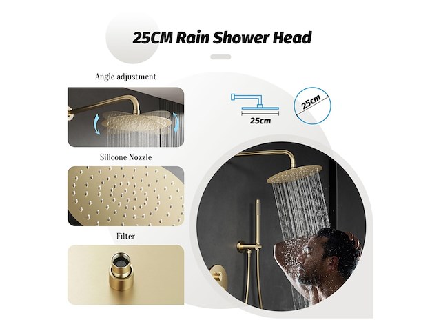 Qrezaa douchekraanset met regendouche handdouche goud geborsteld - afbeelding 3 van  5