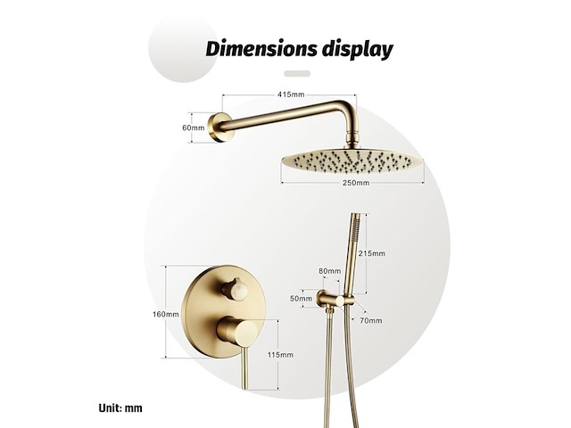 Qrezaa douchekraanset met regendouche handdouche goud geborsteld - afbeelding 4 van  5