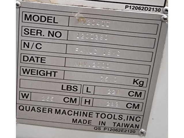Quaser - mv204ii - cnc vertical machining centre - 2000 - afbeelding 3 van  7