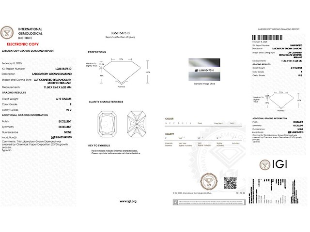 Radiant geslepen diamant 6.19 carat gecertificeerd - afbeelding 4 van  4